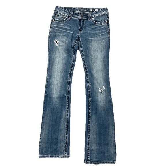 Miss Me Jeans Y2K Boot Cut Distress Ripped Rhinestone Cross Rose 29 Western Glam - Picture 2 of 7